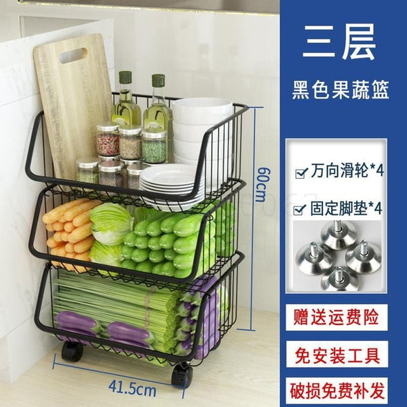 Kitchen shelf vegetable rack floor multi-layer dish rack storage