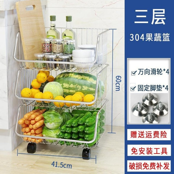 Kitchen shelf vegetable rack floor multi-layer dish rack storage