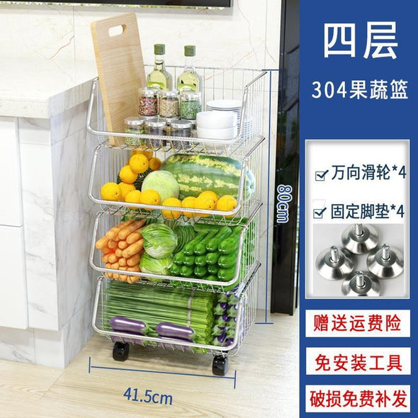 Kitchen shelf vegetable rack floor multi-layer dish rack storage