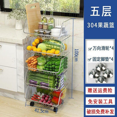 Kitchen shelf vegetable rack floor multi-layer dish rack storage