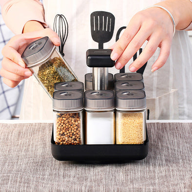 Kitchen Jars For Spices Rotating Glass Cruet Seasoning Jar