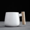 Nordic Style Black White Fat Body Coffee Mug with Wooden Handle