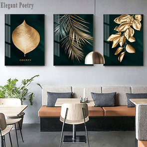 Abstract Golden Plant Leaves  Art Aisle Living Room Unique Decoration