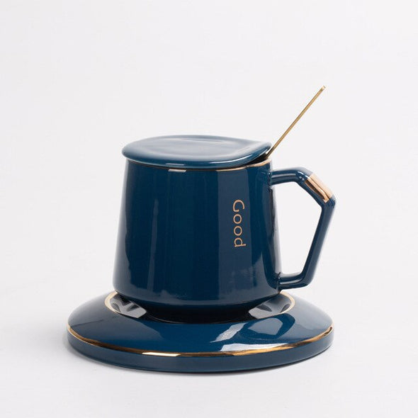 Nordic simple ceramic coffee cup with cover scoop