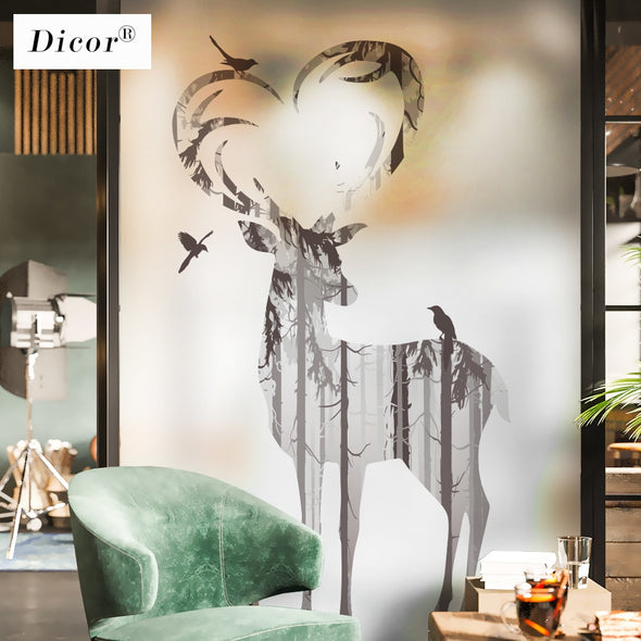 Nordic Style Window Decorative Film Forest Elk Fashion Art Glass Stickers A