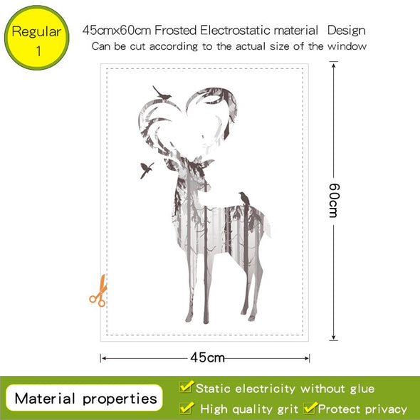 Nordic Style Window Decorative Film Forest Elk Fashion Art Glass Stickers A