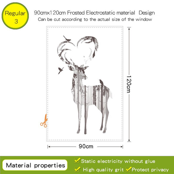 Nordic Style Window Decorative Film Forest Elk Fashion Art Glass Stickers A