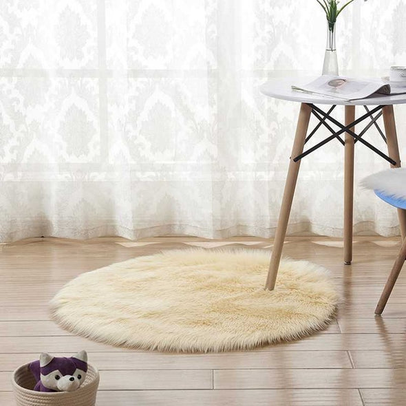 Pure Color Soft Faux Fur Wool Living Room Sofa Carpet