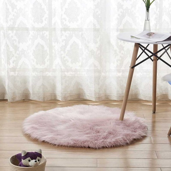 Pure Color Soft Faux Fur Wool Living Room Sofa Carpet