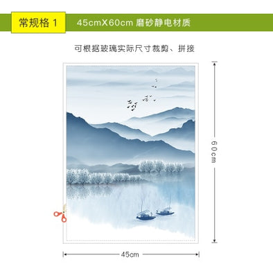 Electrostatic adhesive Nordic illustration bedroom sliding door window