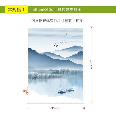 Electrostatic adhesive Nordic illustration bedroom sliding door window