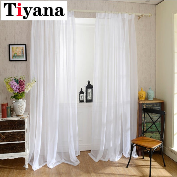 Solid White Yarn Curtain Window Tulle Curtains For Living Room